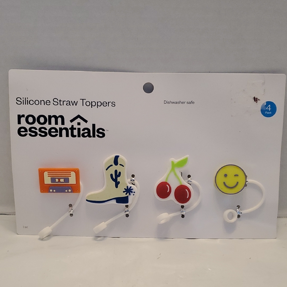 Room Essentials Colorful Silicone Straw Toppers      Set #1